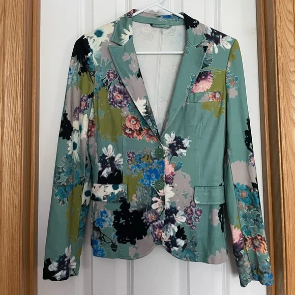 ETRO Knit Blazer Floral Print Turquoise Size 42 US Size 6 - Picture 1 of 9